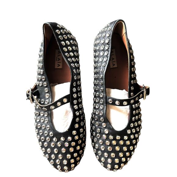 ALAIA Crystal Leather Mary Jane Ballet Flats Black Sz 41 (11) - Picture 7 of 8